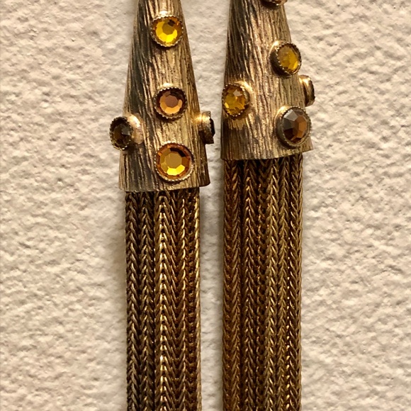 Vintage Gold Crystal Rhinestone Tassel Necklace - Picture 9 of 9